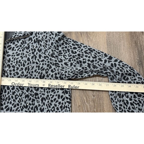 Hot Cotton Womens XL Leopard Print Gray Black Full Zip Jacket Stretch Top - Picture 6 of 8